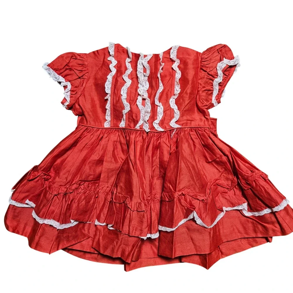 Vintage 80s Ruffle Lace Tiered Party Dress Girls 2‎ Belted Holiday Partycore